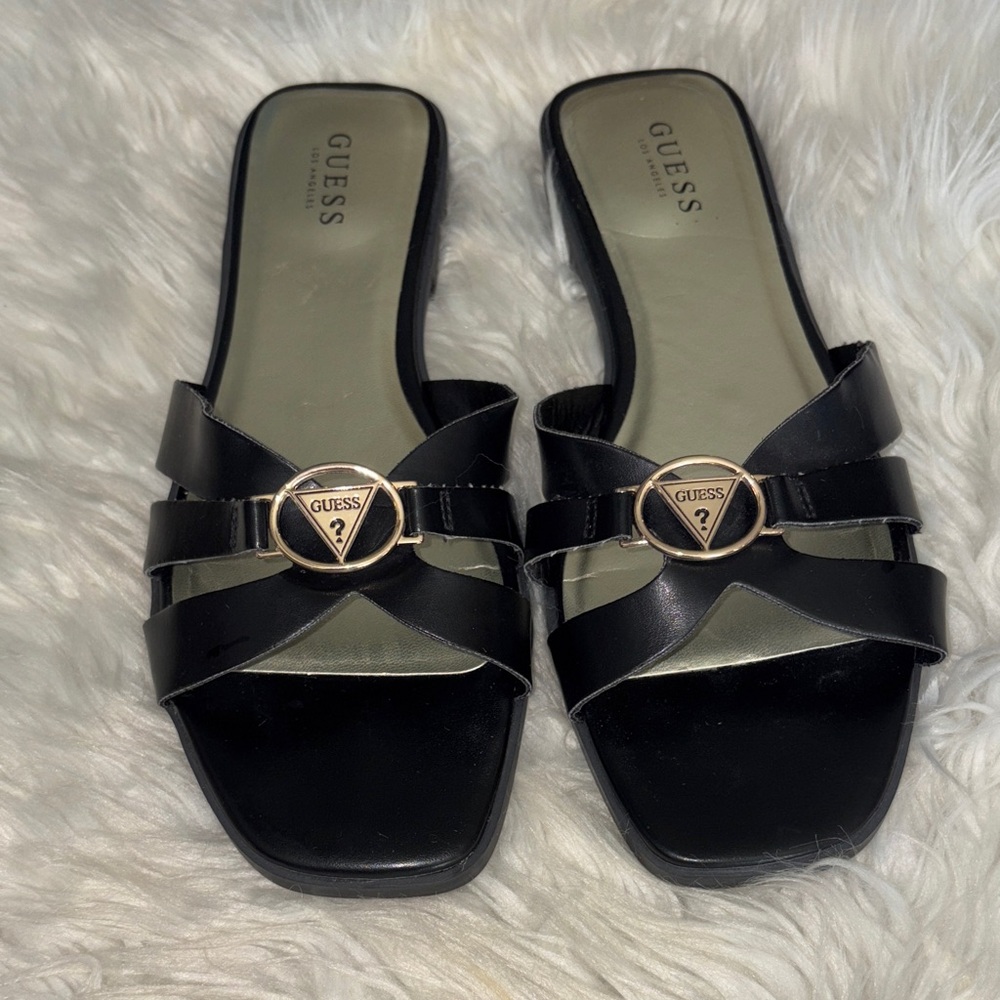 GUESS Black Women's Strappy Slide Sandals